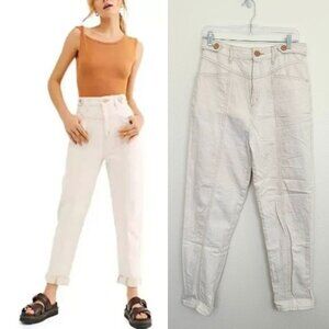 Free People Women's City Of Lights Linen Blend Jeans Ivory Pockets Cargo Size 29